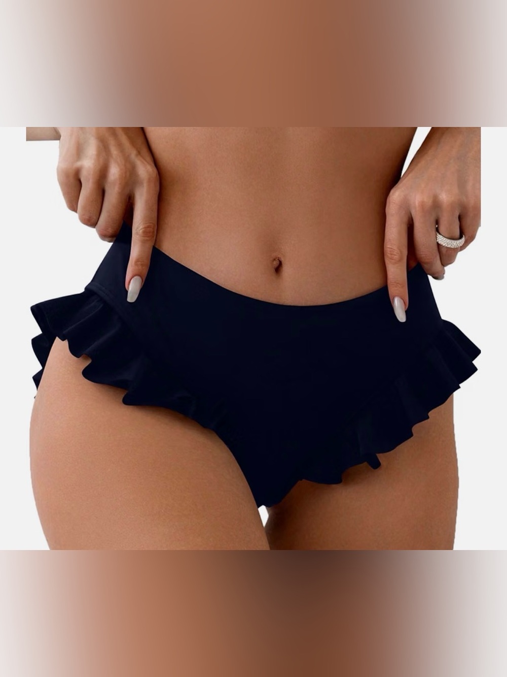 Women’s Black Ruffle Bikini Bottoms - Classic Swim Brief